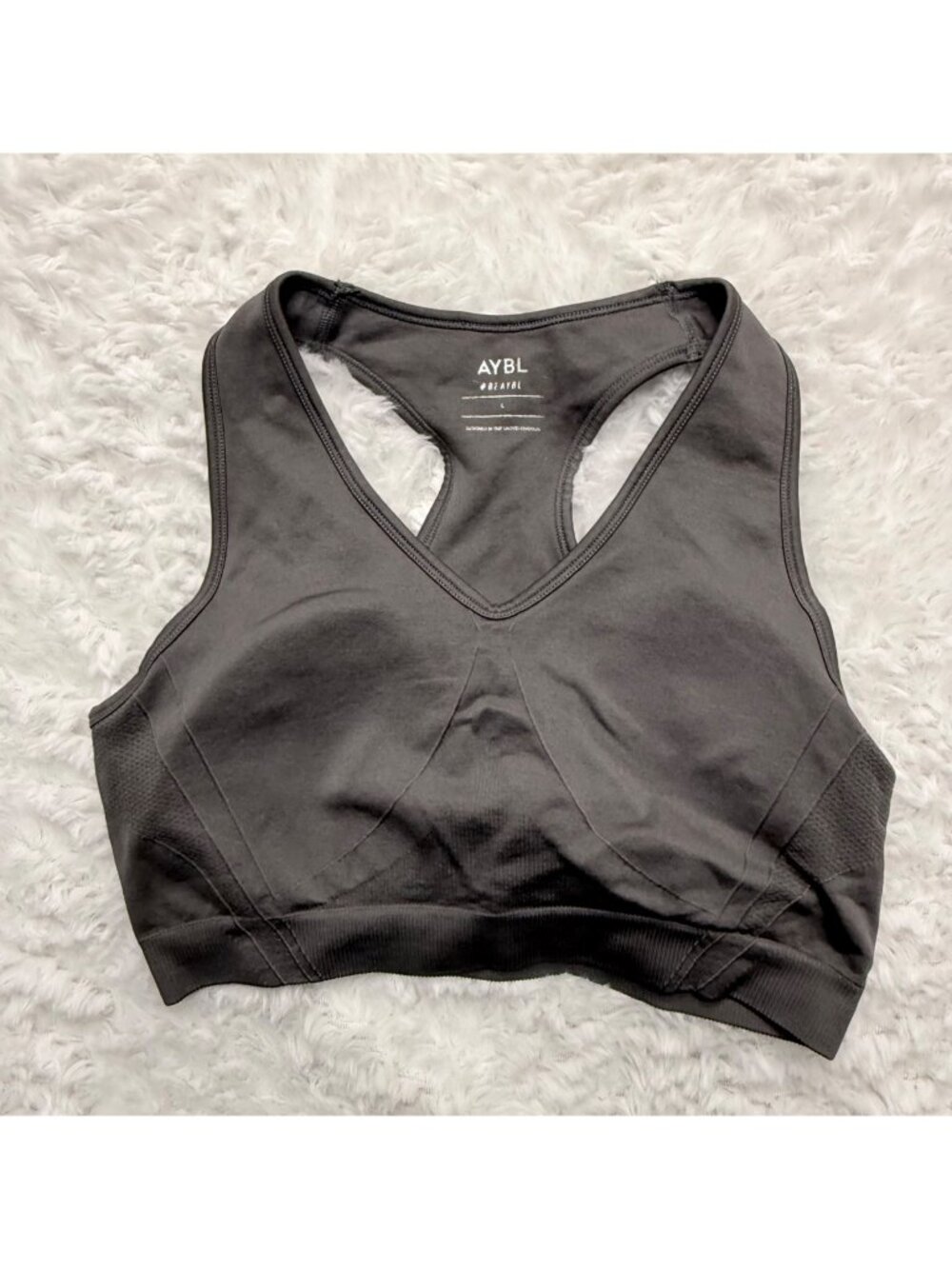AYBL Balance V2 Seamless Sports Bra Vneck Racerback Padded Black Workout Large